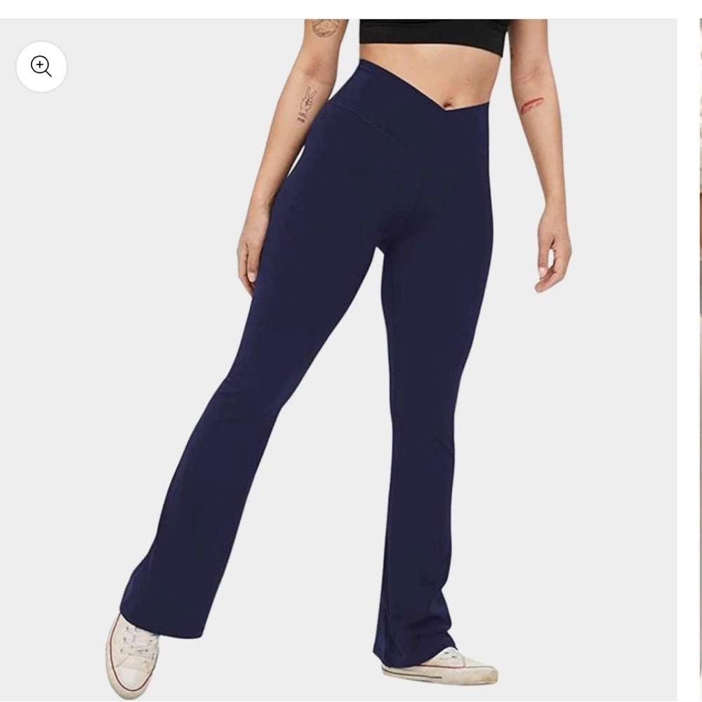Navy Blue Luxmery Cross Waist FlexiSculpt Yoga Flare Leggings